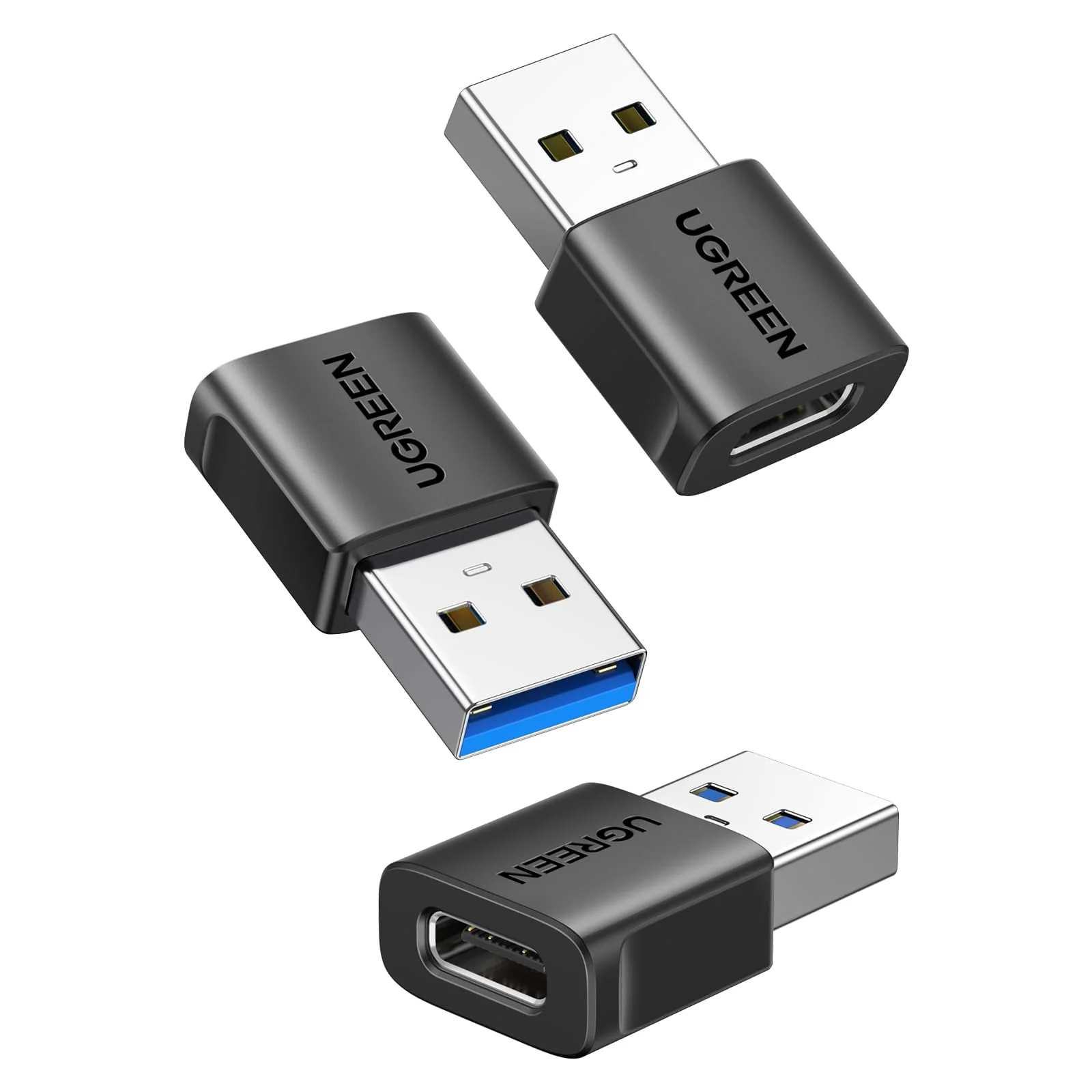UGREEN USB to USB C Adapter 3 Pack, 10Gbps Data Transfer USB A to USB C Adapter Car Charger Adapter for iPad iPhone 17 16 Pro Max Galaxy S24 S23 Pad Air Mini, Car Play, PC/Laptop,Hard Drive Enclosure
