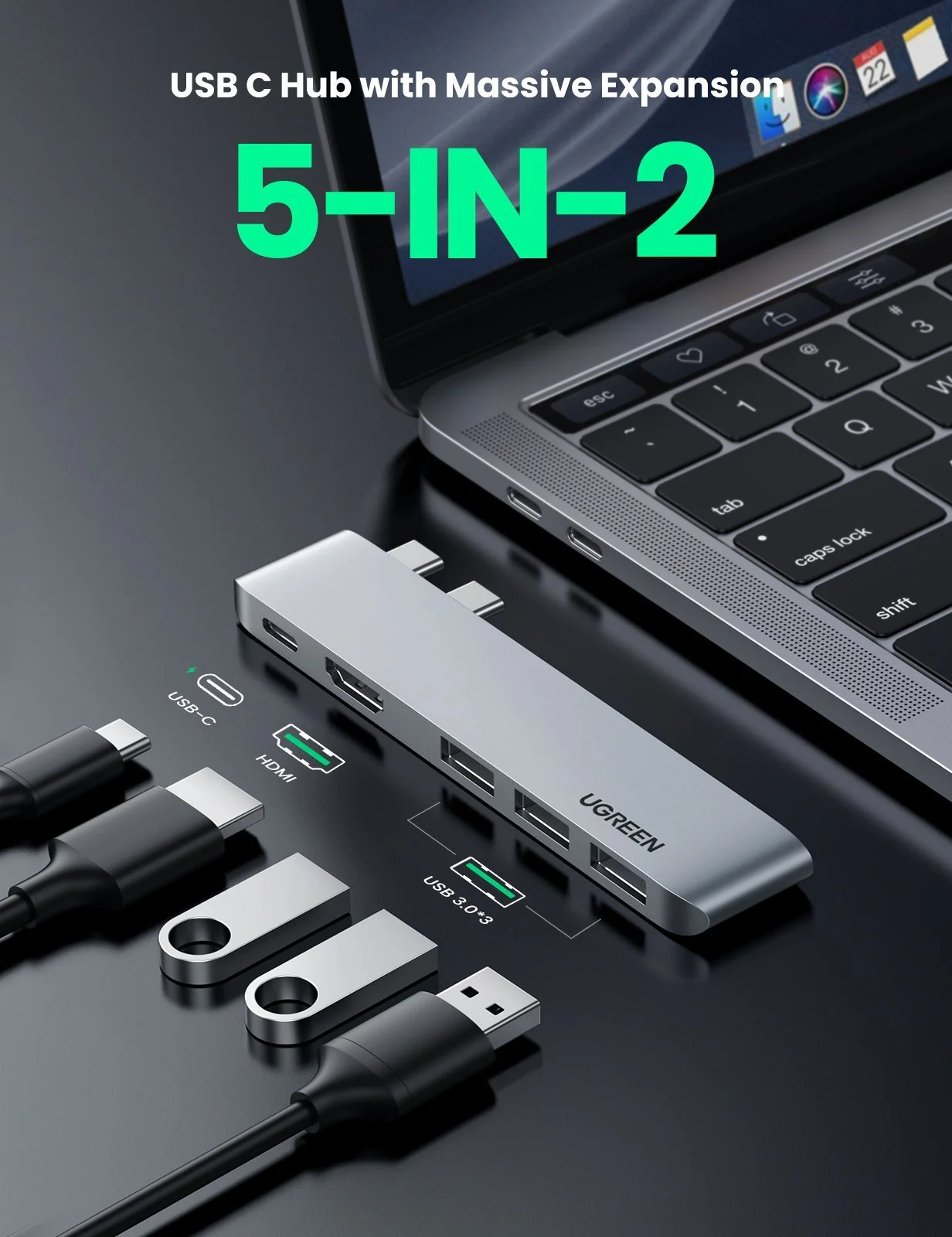 UGREEN 5-in-2 USB-C Hub for MacBook Pro/Air - Image 3