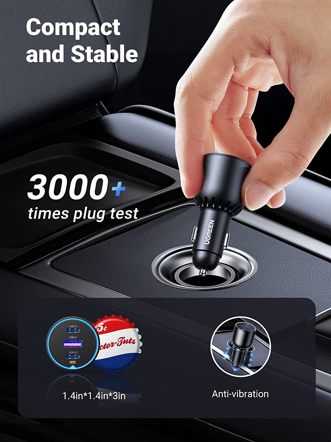 UGREEN 130W USB-C Car Charger 3 Ports - Image 7