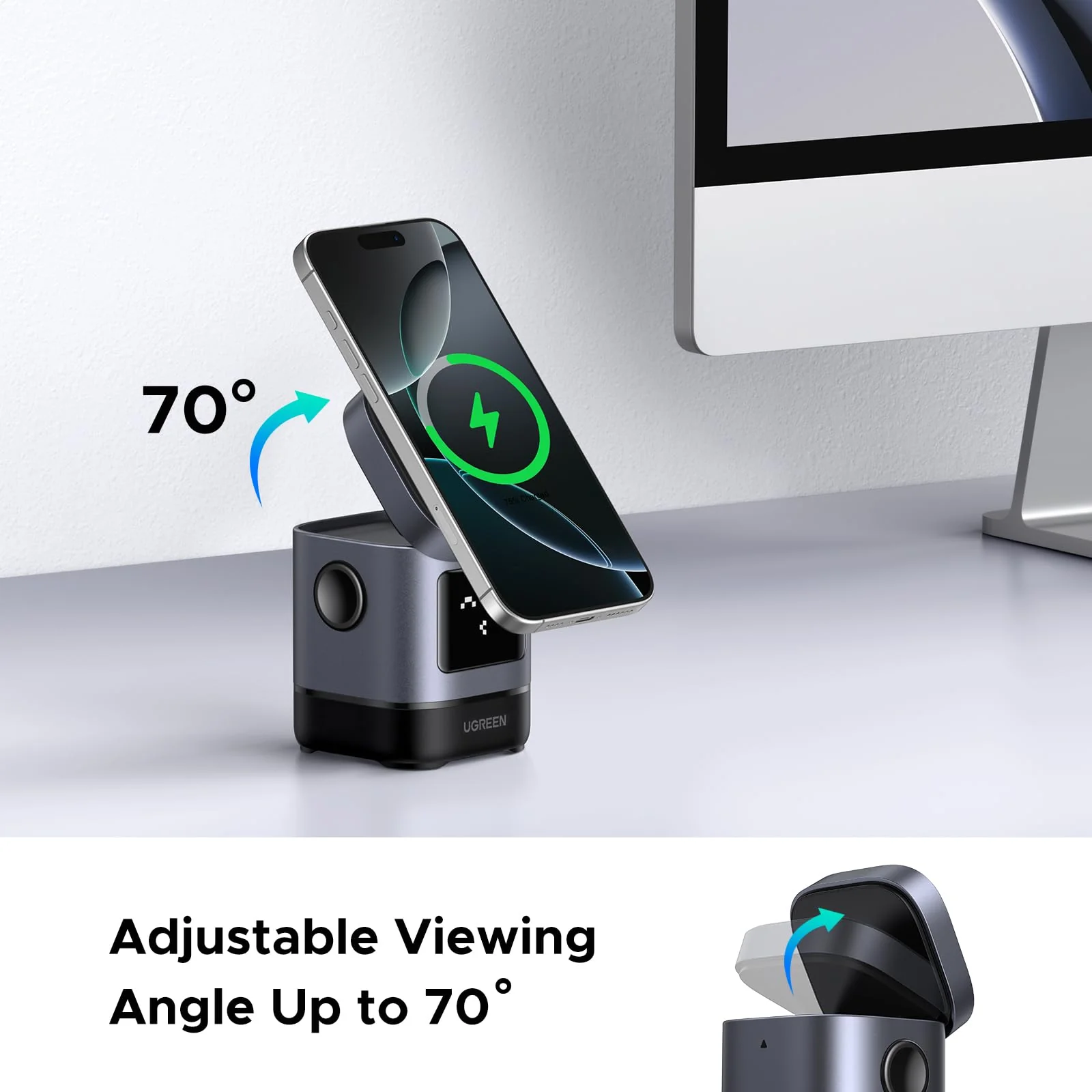 UGREEN Uno 2 in 1 Magnetic Wireless Charger 15W Foldable - Image 4