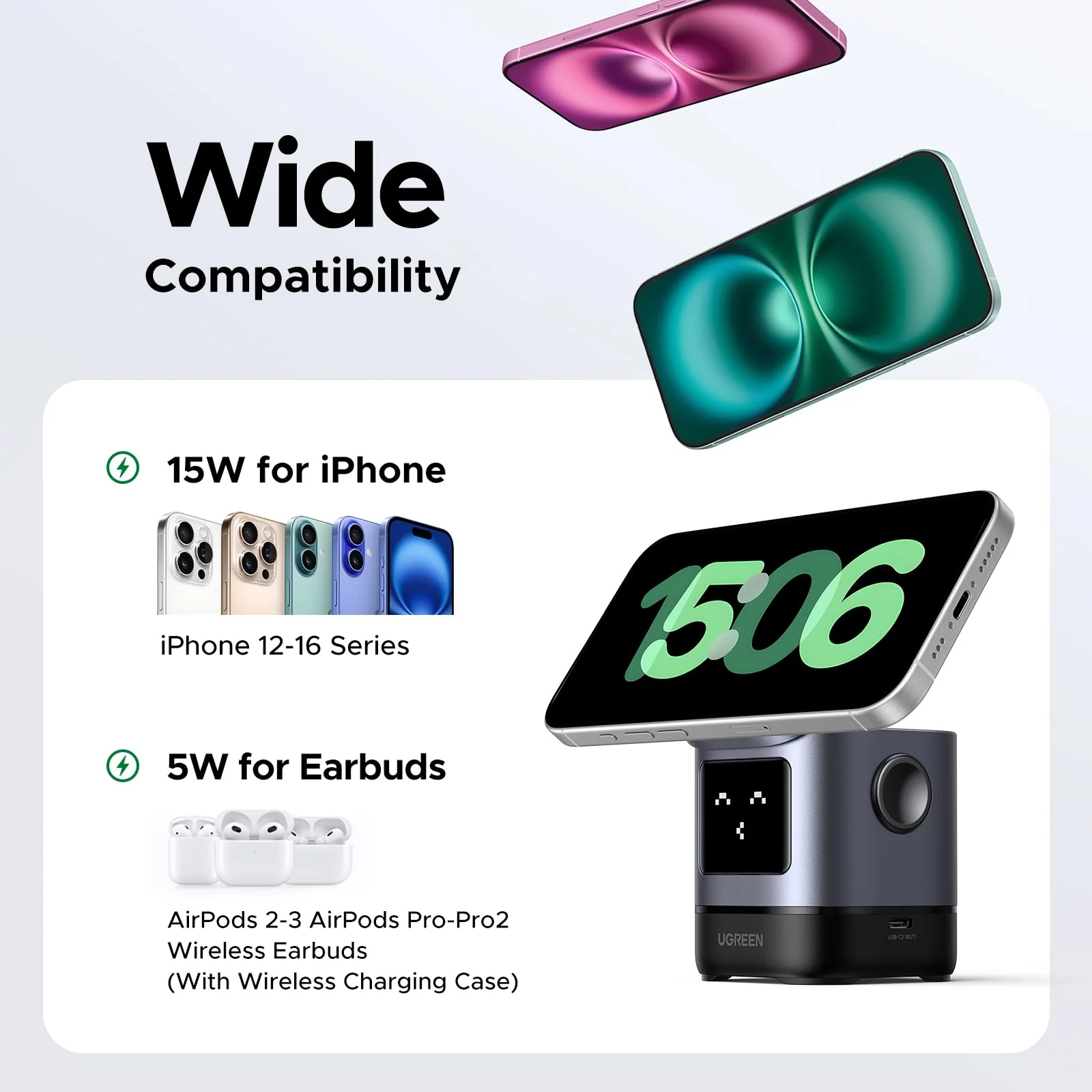 UGREEN Uno 2 in 1 Magnetic Wireless Charger 15W Foldable - Image 6