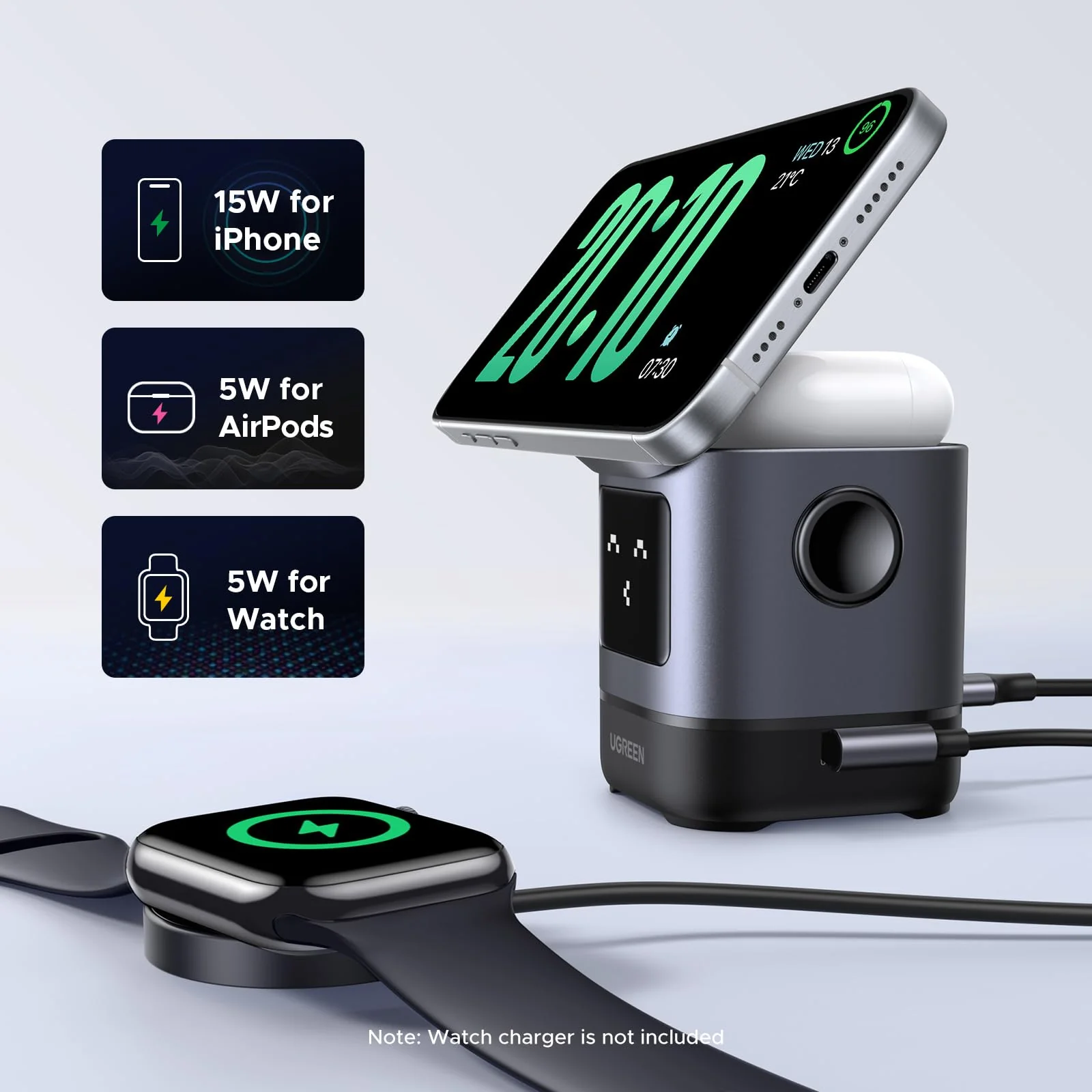 UGREEN Uno 2 in 1 Magnetic Wireless Charger 15W Foldable - Image 7