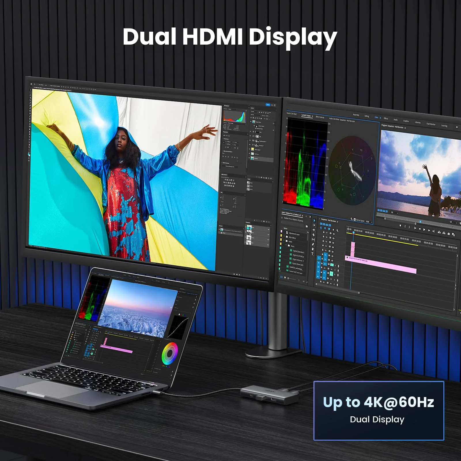 UGREEN 6 in 1 USB C Dock Dual 4K HDMI 100W - Image 3