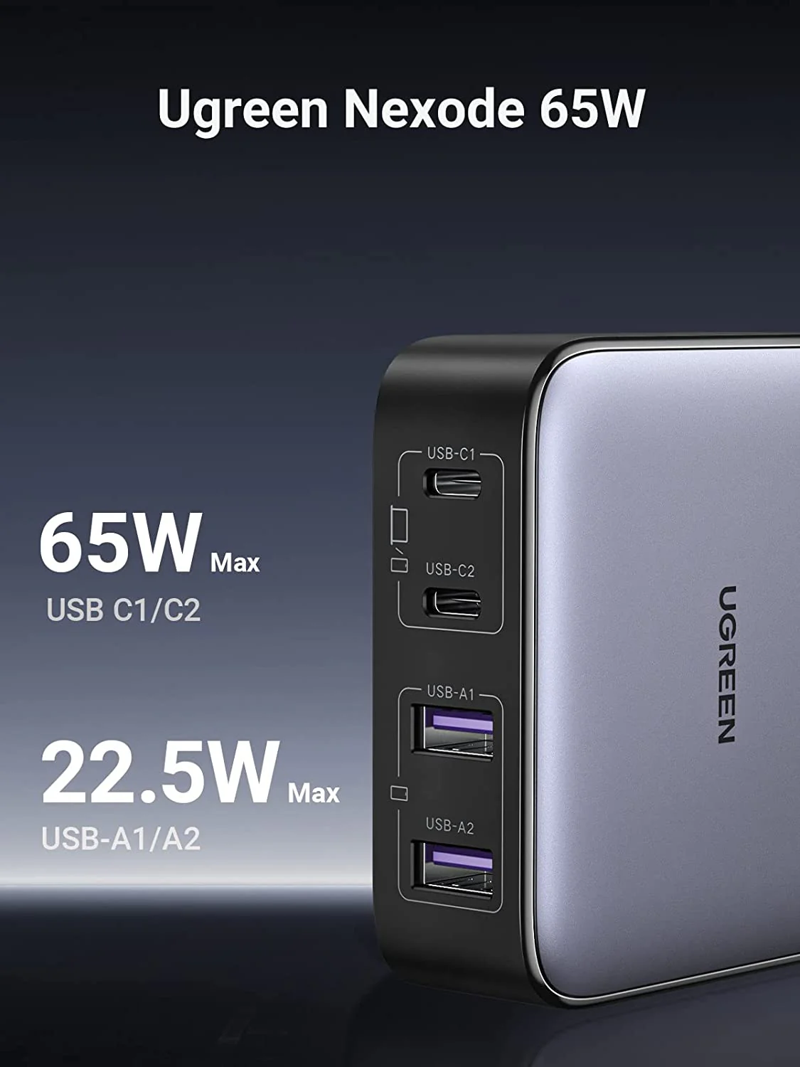 UGREEN 65W USB-C GaN Charger-4 Ports Desktop Charger - Image 3