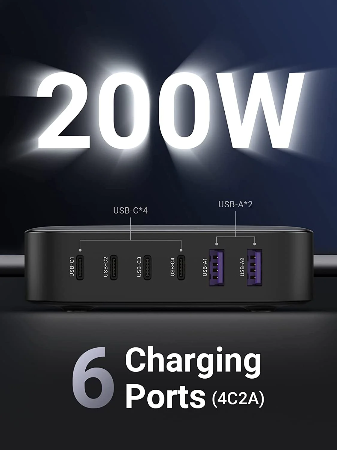 UGREEN Nexode 200W USB-C GaN Charger-6 Ports Desktop Charger - Image 4