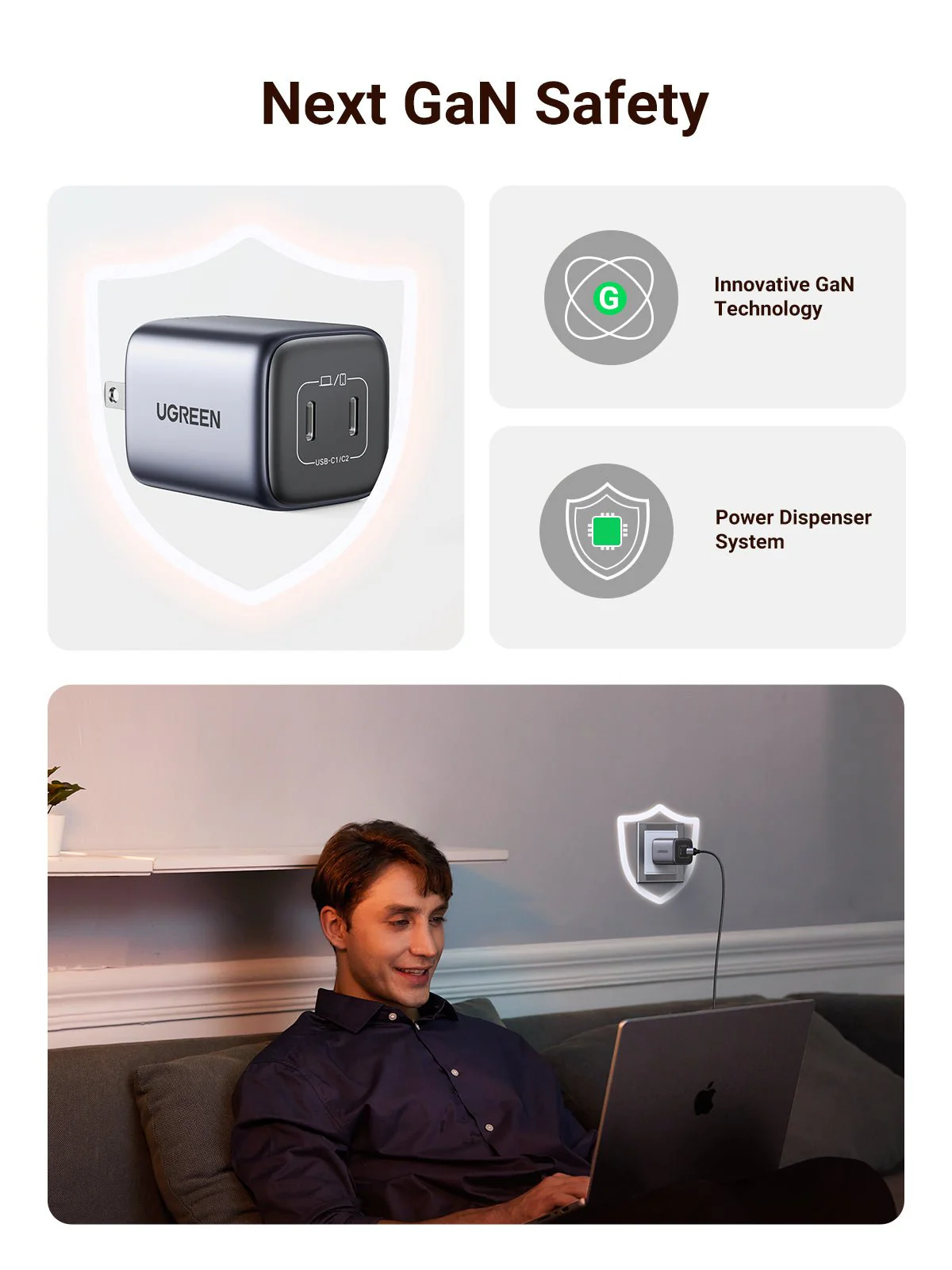 UGREEN Nexode 45W USB-C GaN Wall Charger 2 Ports - Image 5