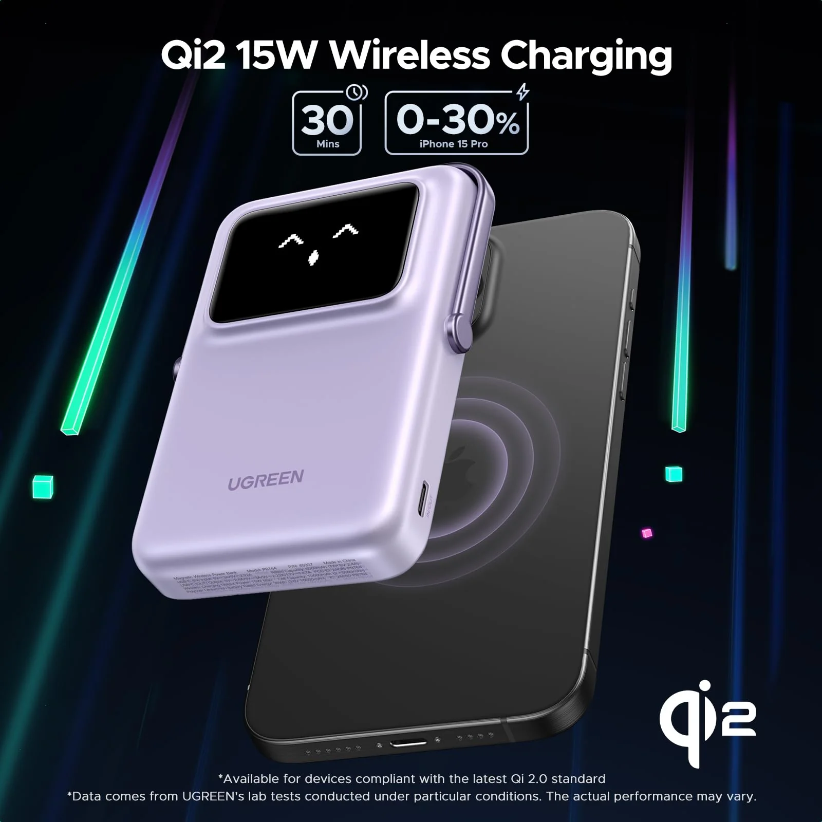 UGREEN Uno Magnetic Wireless Power Bank 10000mAh 15W Purple - Image 3
