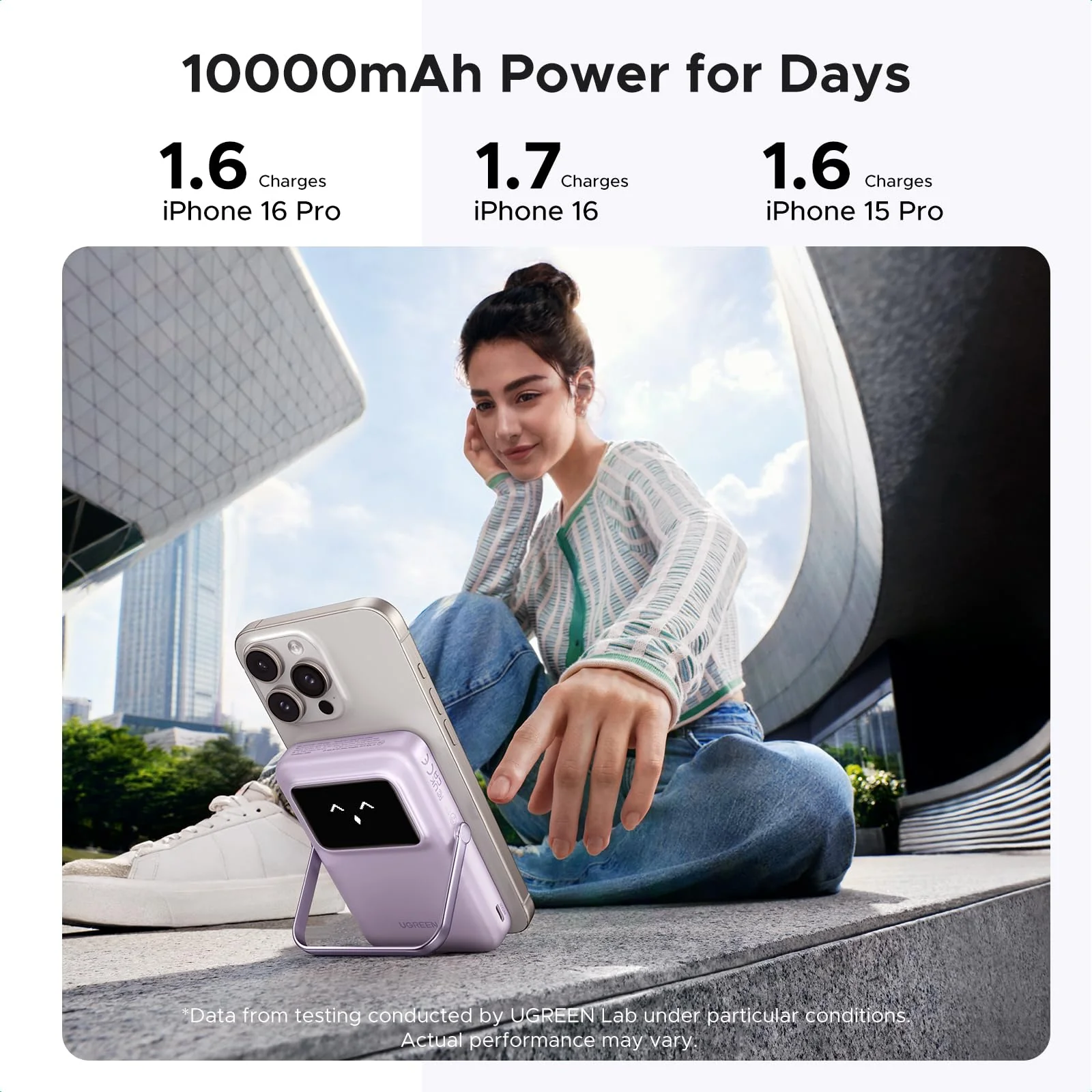 UGREEN Uno Magnetic Wireless Power Bank 10000mAh 15W Purple - Image 4