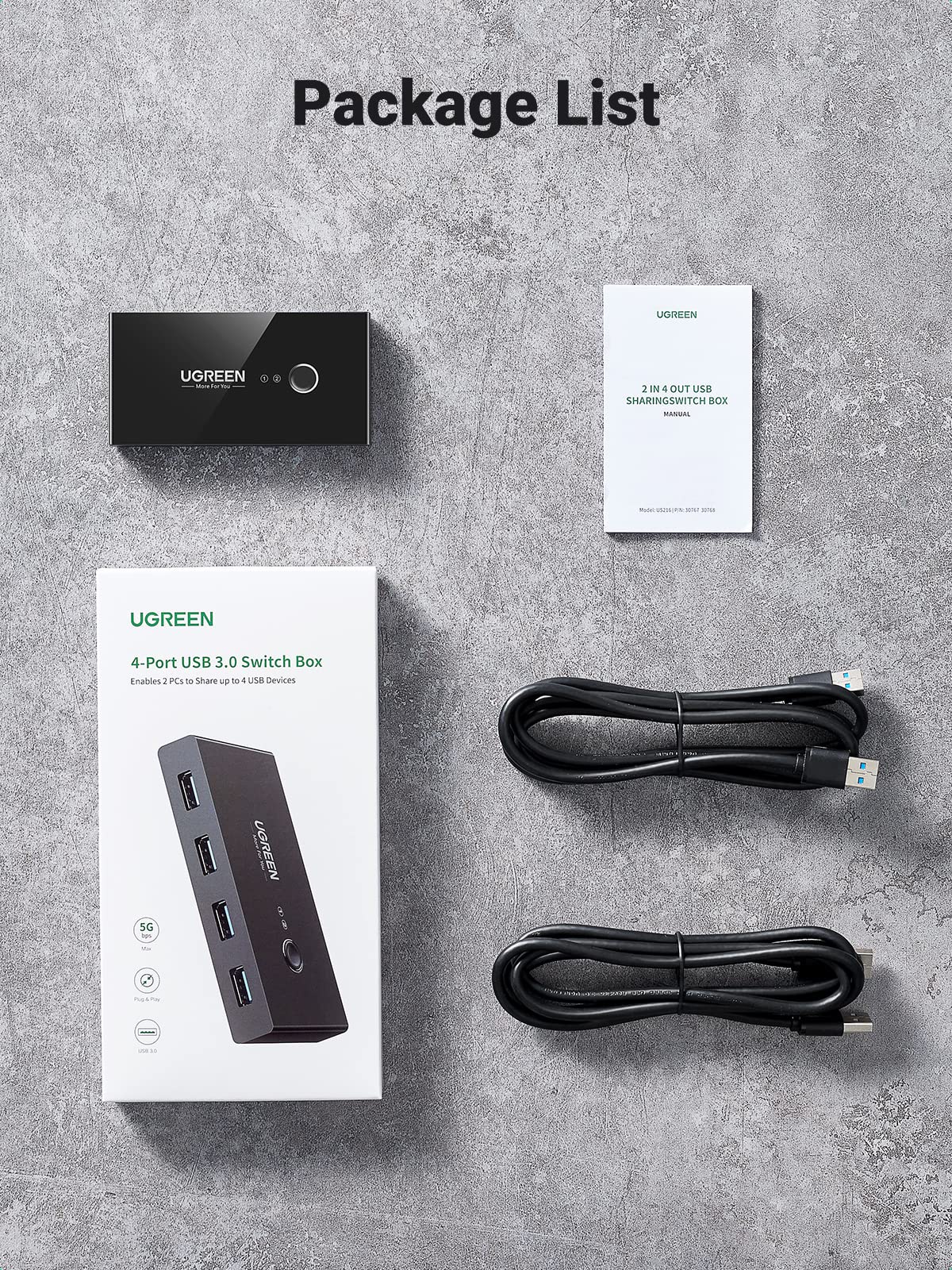 UGREEN 2 In 4 Out USB 3.0 Switch with 2 Pack USB Male Cables - Image 7